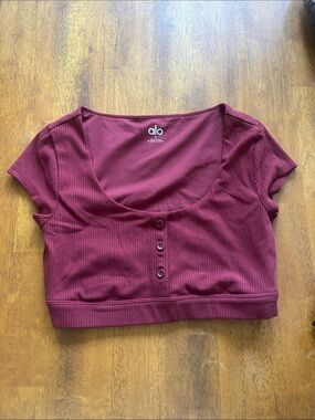 ALO Yoga Ribbed Scoop Neck Crop Top in Burgundy